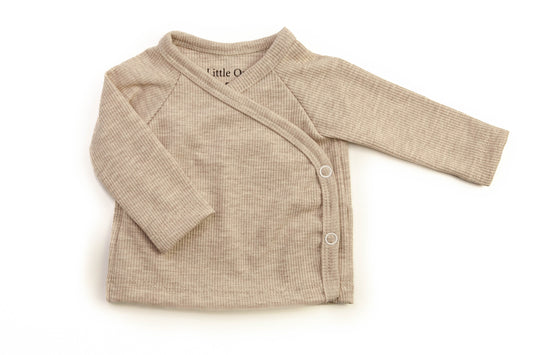 Overslag shirtje baby rib beige melange