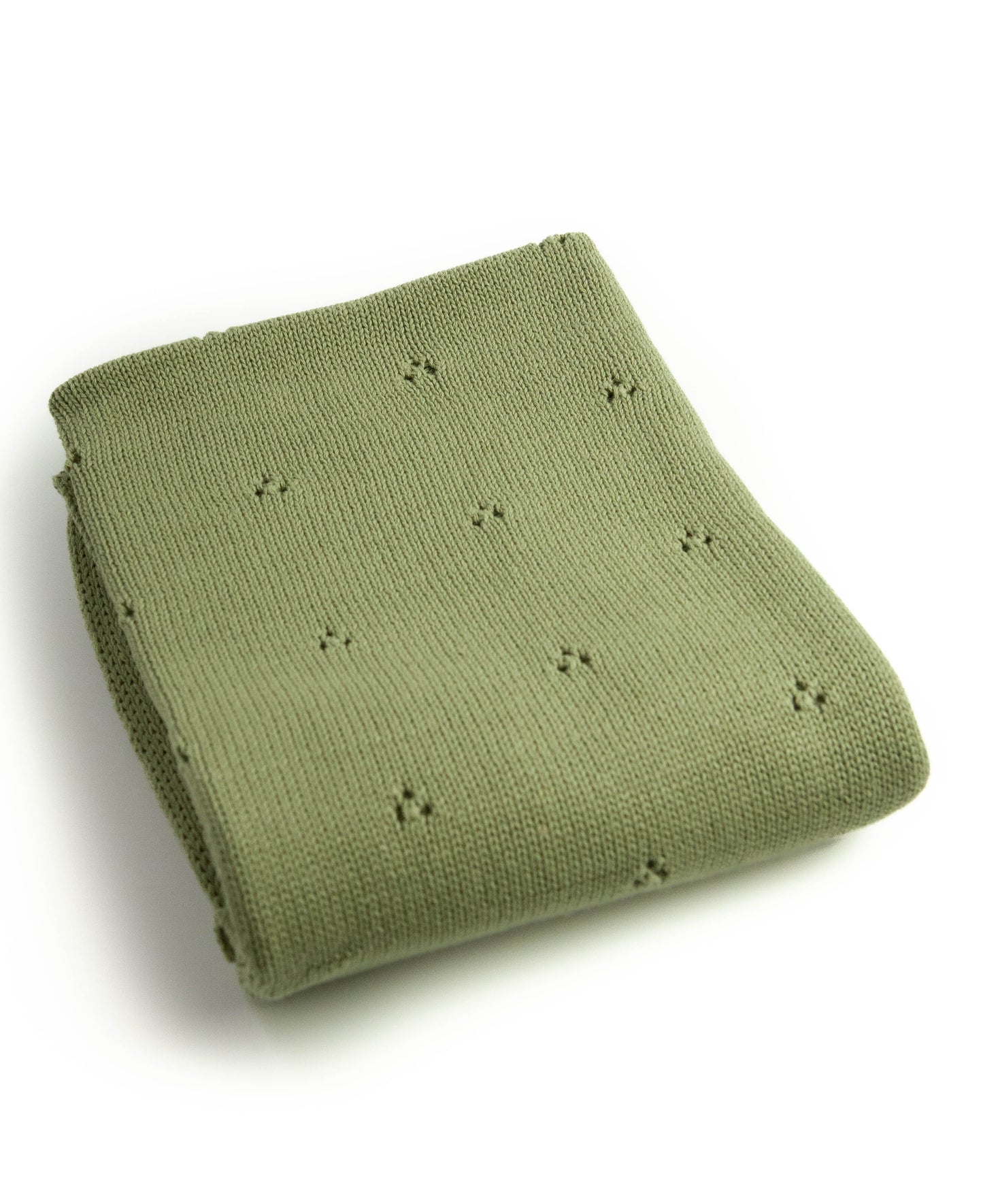 Cotton blanket knitted dusty green openwork