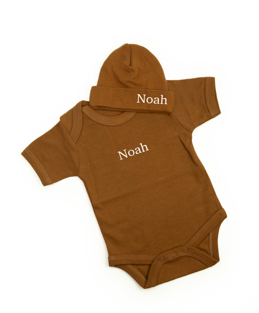 Gepersonaliseerd romper setje cognac