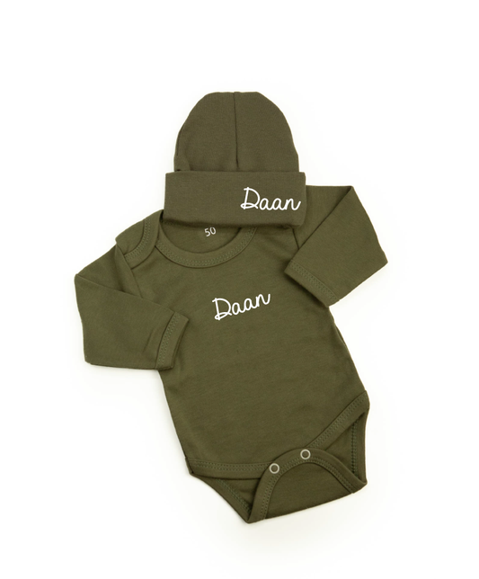 Gepersonaliseerd romper setje moss groen