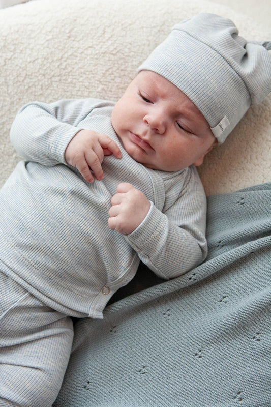 Mutsje baby rib blauw/melange