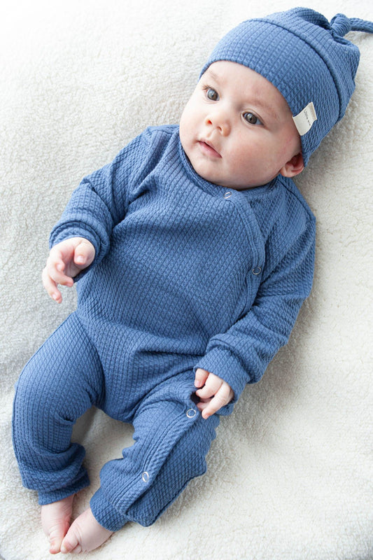 Mütze Zopfmuster blau