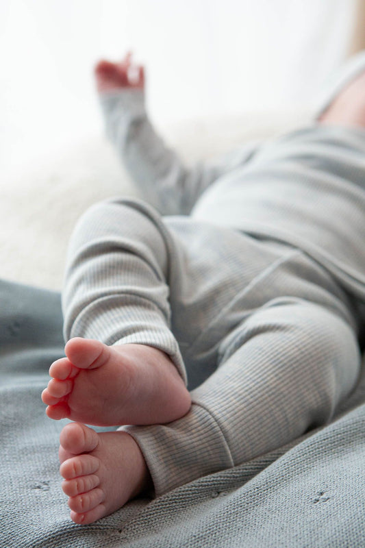 Broekje baby rib blauw/melange