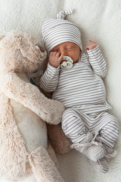 Mütze Babyripp beige gestreift