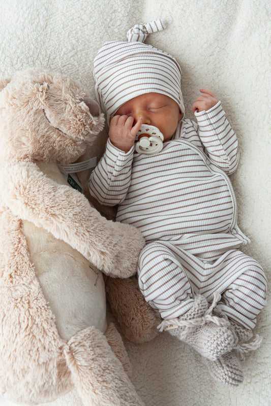 Babymütze Rippe Karamell Streifen