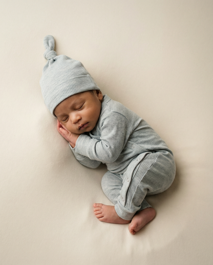 Mutsje baby rib blauw/melange
