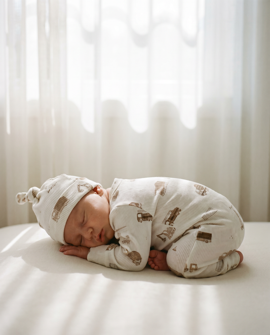 Baby-Strampler mit Rippmuster „Baumaschinen“