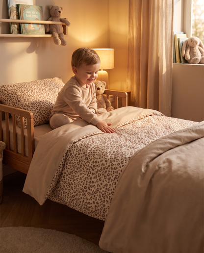 Kleinkind / Bettbezug beige, Leopardenmuster