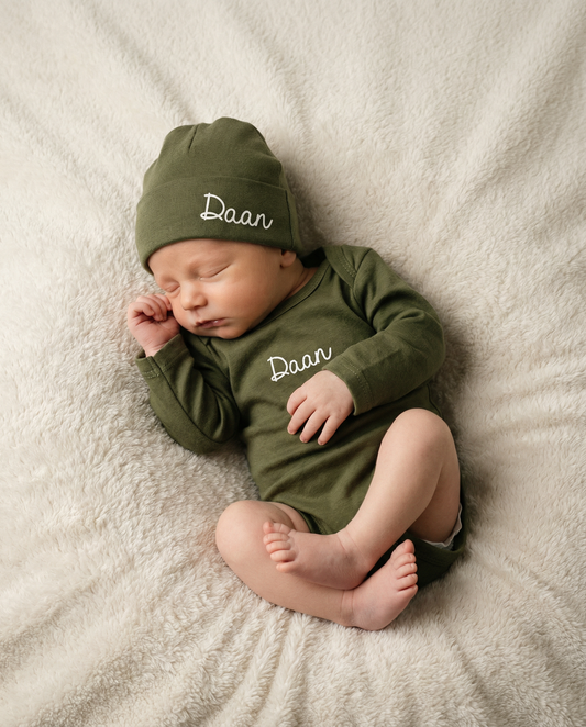 Gepersonaliseerd romper setje moss groen