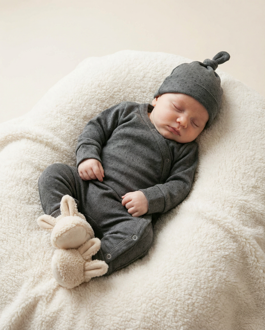 Openwork grey romper suit
