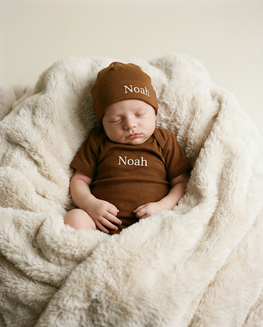 Gepersonaliseerd romper setje cognac