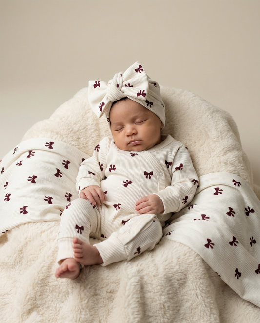 Turbanmütze aus Babyripp mit Schleifen